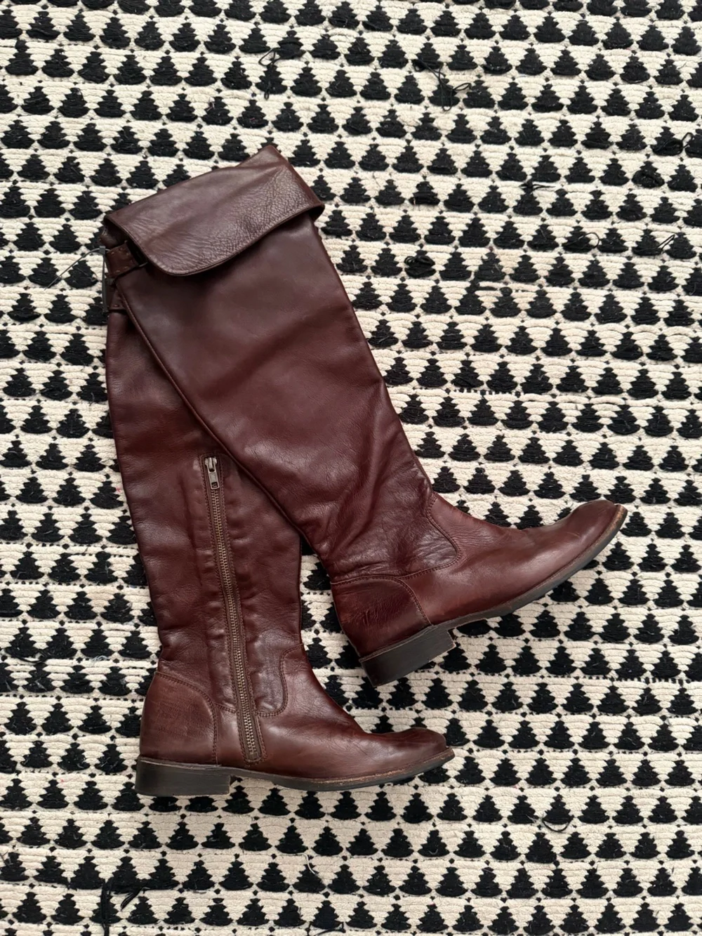 Frye Women's Tall Fold-Over Riding Boots - Deep Brown Leather